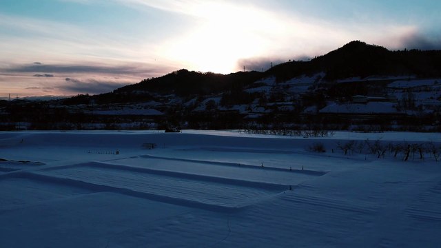 Drone view of mountains with snow