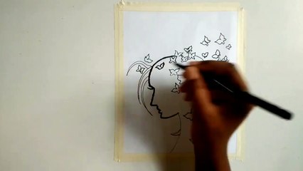 Girl face with butterfly drawing -- step by step for beginners
