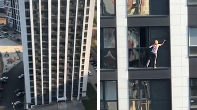 Elle lave ses volets roulants au 17ème étage d'un immeuble
