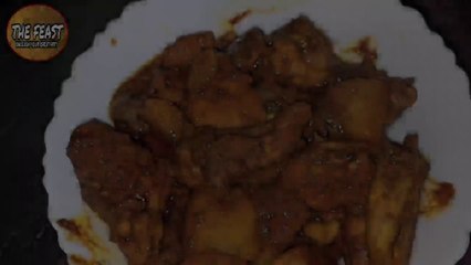simple chicken curry at lockdown period in indian style. chicken curry with limited ingredients at lockdown  period.
