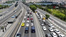 Haliç Köprüsü'nde yol bakım çalışması nedeni ile trafik yoğunluğu yaşandı- Araç yoğunluğu havadan görüntülendi