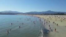 Playa de Hondarribia, durante el primer domingo con mascarilla obligatoria