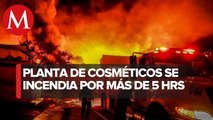 Incendio consume fábrica de cosméticos en Morelos
