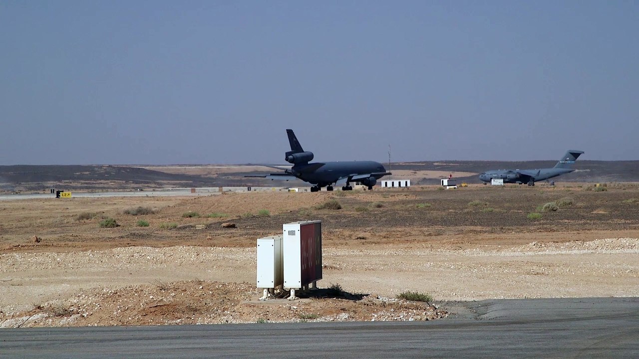 US Air Force • KC-10 & F 22's Landing at 332nd Air Expeditionary Wing