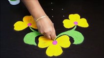 creative flower ,rangoli designs ,with 7 to 1 dots,    simple kolam designs ,   geethala muggulu