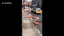 Aftermath of Leeds United fans celebrating in Millennium Square