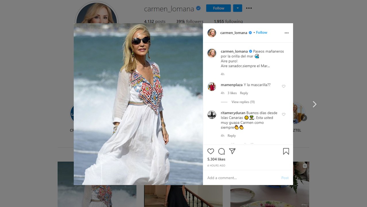 Carmen Lomana, objeto de críticas por pasear sin mascarilla