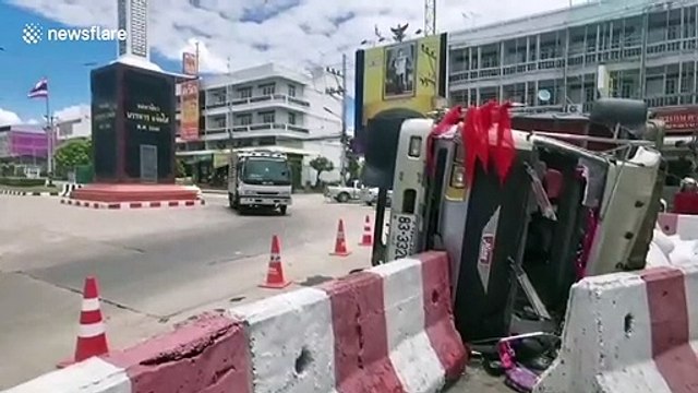 Truck driver 'deliberately flips vehicle' to avoid crashing into people after brakes failed