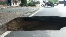Watch: Portion of Ashoka Road caves in due to rain in Delhi