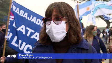 Protesta de trabajadores de aerolínea Latam en Argentina