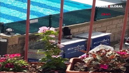 Çöp konteynerinden havuzdaki çocukları izleyen kağıt toplayıcı çocuğa sürpriz