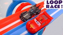 Hot Wheels Loop Funlings Race with Disney Cars 3 Lightning McQueen versus DC Comics Batman and the Joker in this Family Friendly Full Episode English Toy Story for Kids