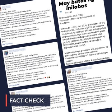 PARTLY FALSE: Ordinance vs minors, parents violating quarantine rules