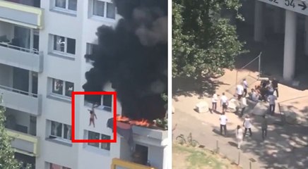 बिल्डिंग में भीषण आग लगने के बाद 40 फीट से कूदे दो बच्चे, Video में देखें कैसे बची जान