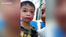 Chinese boy’s lips swell massively after allergic reaction grapes