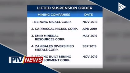 Suspensyon sa operasyon ng ilang mining companies, lifted na