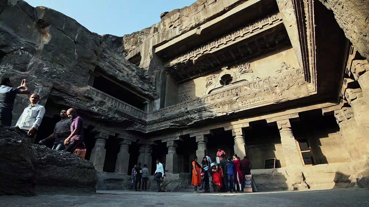 Tourist Visiting The Ancient Kailash Temple In India