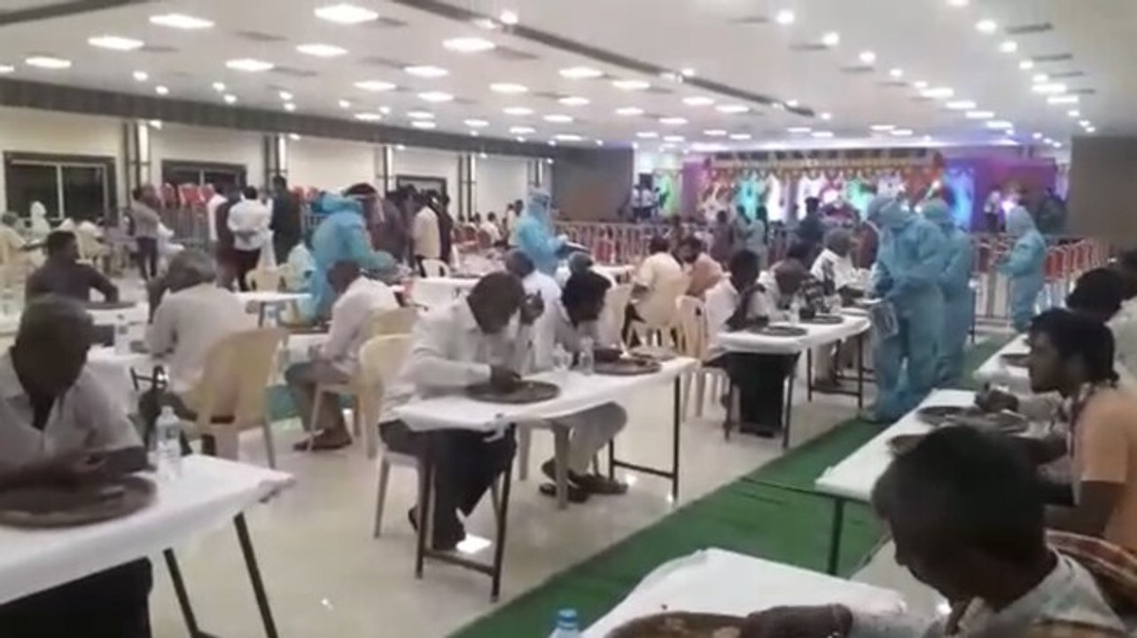 Waiters wearing PPE kits serve food at wedding in Andhra Pradesh. Viral video