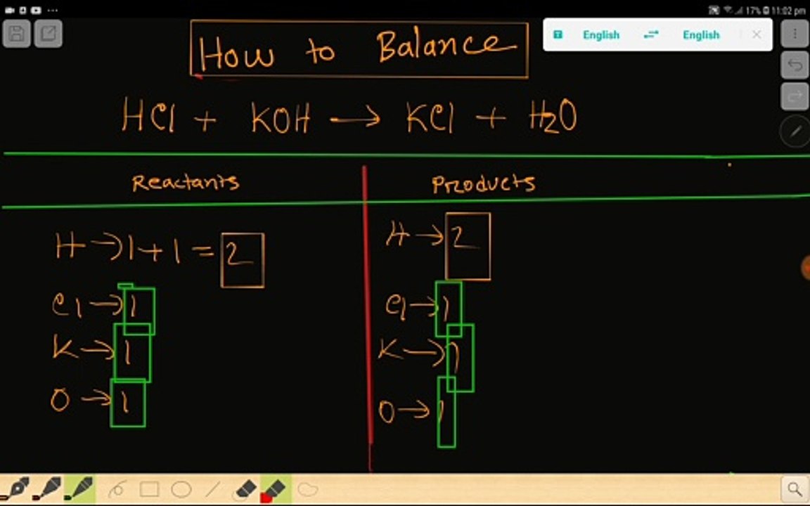HCl+KOH=KCl+H2O Balanced Equation||Hydrochloric acid+Potassium hydroxide=Potassium chloride+Water Balanced Equation