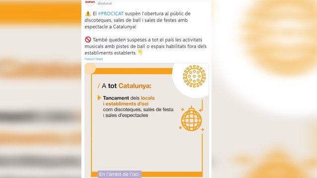 Cataluña prohíbe la apertura al público de discotecas y salas de baile