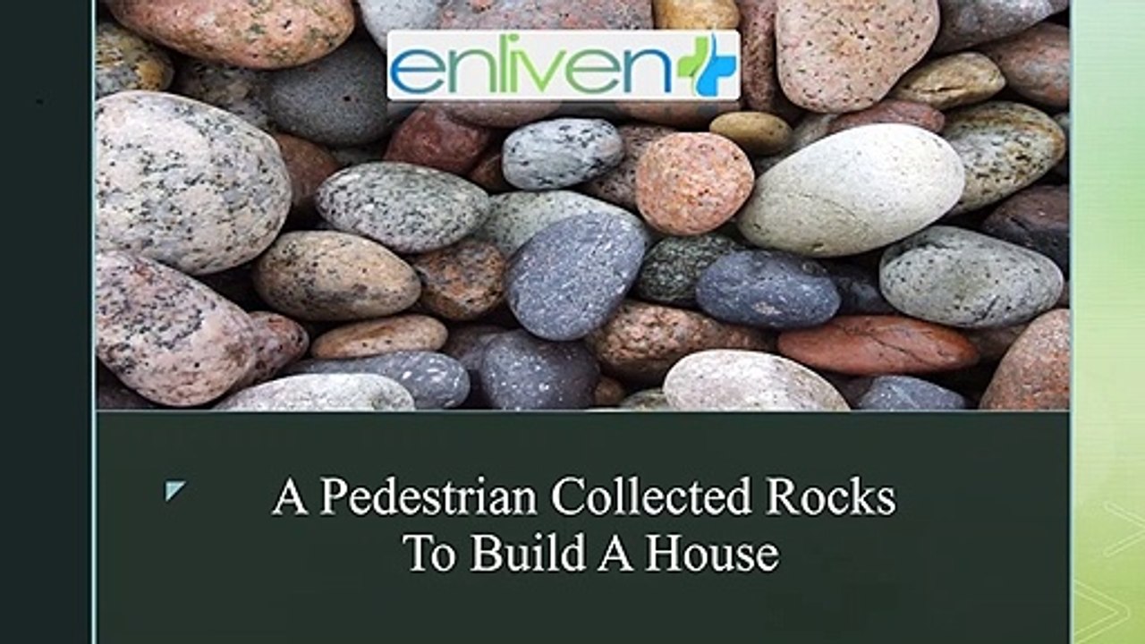 A pedestrian collected rocks to build a house.