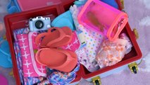 Baby Doll Packing Clothes in Travel Suitcase in Dollhouse!