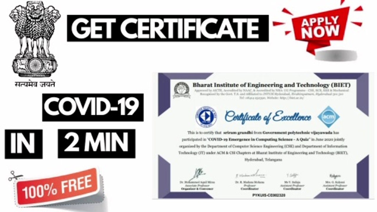 Free Quiz Certificate COVID-19 Emergence In Computing Science  Get Certificate Within 2 MIN