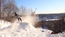 Skiers Attempt Back To Back Trail Of Ski Back Flips