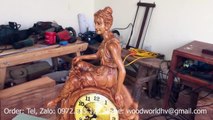 Wood Carving --- Antique European Clock --- Top of Wood Art