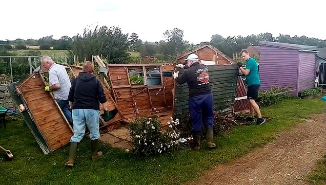 Residents at Moulton Allotments CIC clean up the wreck left behind by Northampton tornado