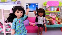 Sister Dolls Evening Sleep Routine in Bunk Beds Room.