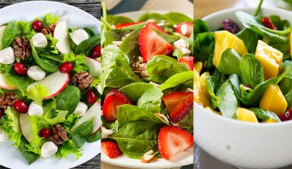 Tres versiones de la ensalada de espinacas con frutas: ¡Mango, fresas y manzana!