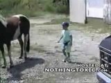 Kid gets kicked by a Horse