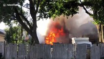 Huge deck fire causes damage to surrounding properties in Massachusetts