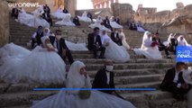 عروسی در بحبوحه کرونا؛ عکس یادگاری در شهر تاریخی بعلبک