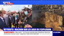 Emmanuel Macron salue le travail des pompiers français et libanais sur les lieux de l'explosion à Beyrouth
