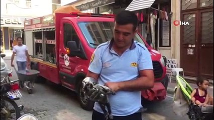 Motosiklet kaportasına sıkışan kediyi itfaiye kurtardı