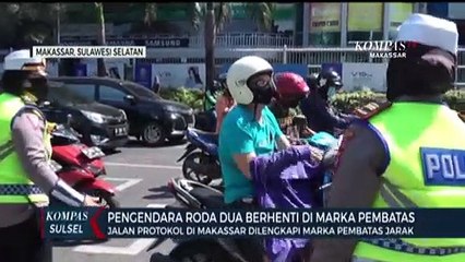 Jalan Protokol Di Makassar Dilengkapi Marka Pembatas Jarak