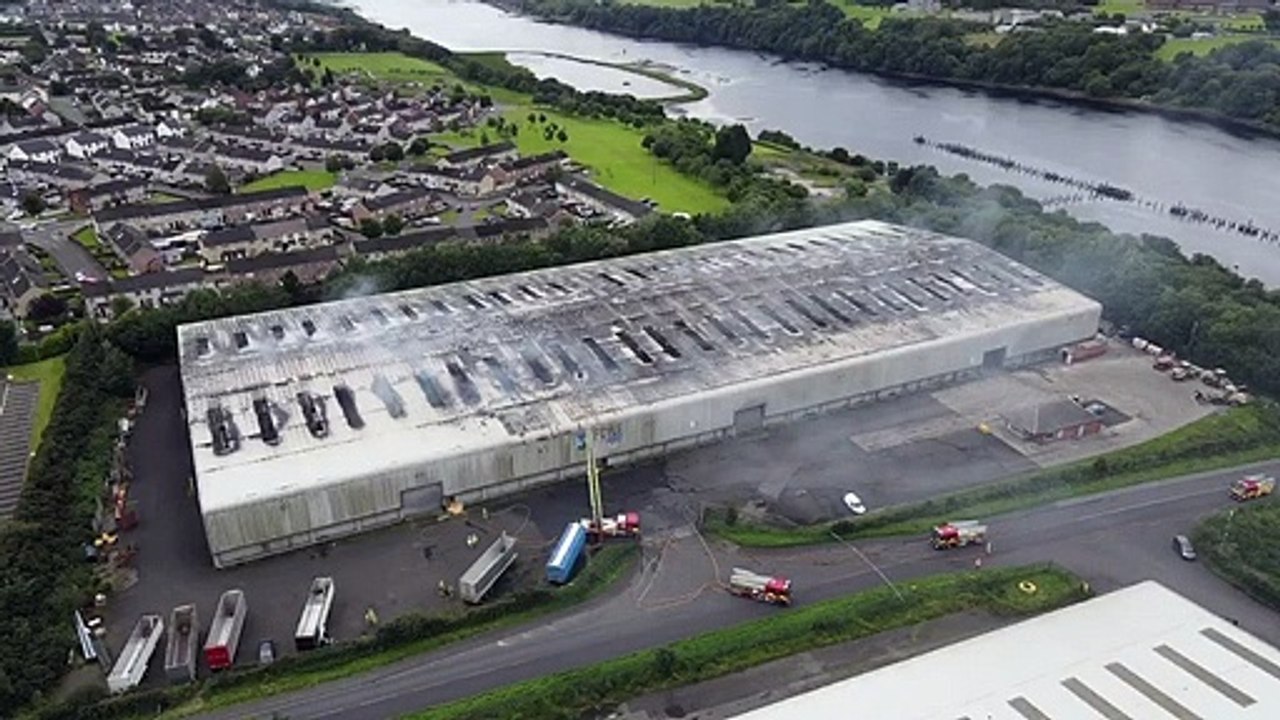 Aerial footage of the fire at Foyle Port in Derry courtesy of Aaron Donaghey