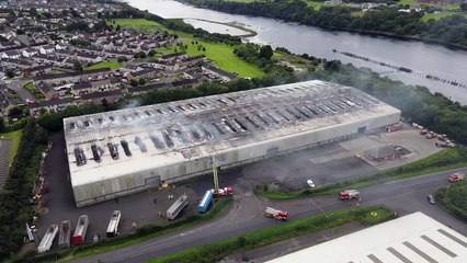 Drone footage of scale of fire at Foyle Port in Londonderry recorded by Aaron Donaghey