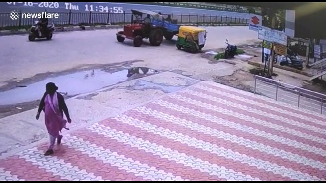 Man flung through air in freak accident takes out passerby in southern India