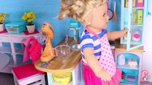 American Girl Dolls Party Baking Cupcakes in Doll Kitchen !