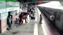 Security officer saves man from falling underneath moving train in western India