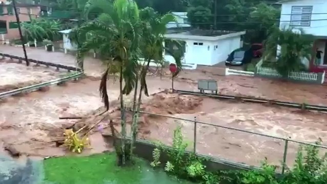 Dramatic flooding spills into road in Puerto Rico