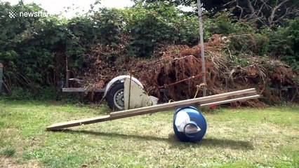 UK man launches giant Rubik's Cube into wheelie bin