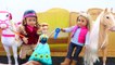 American Girl, OG Dolls Playing horse challenge with Frozen Anna host - kids playing horse toys