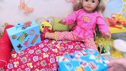 AG Doll packing travel bags for summer vacation trip to Hawaii