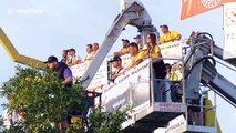 Speedway fans rent cranes to watch race during pandemic in Poland