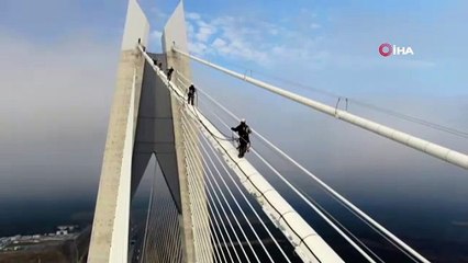 Yavuz Sultan Selim Köprüsü halatlarında nefes kesen çalışma