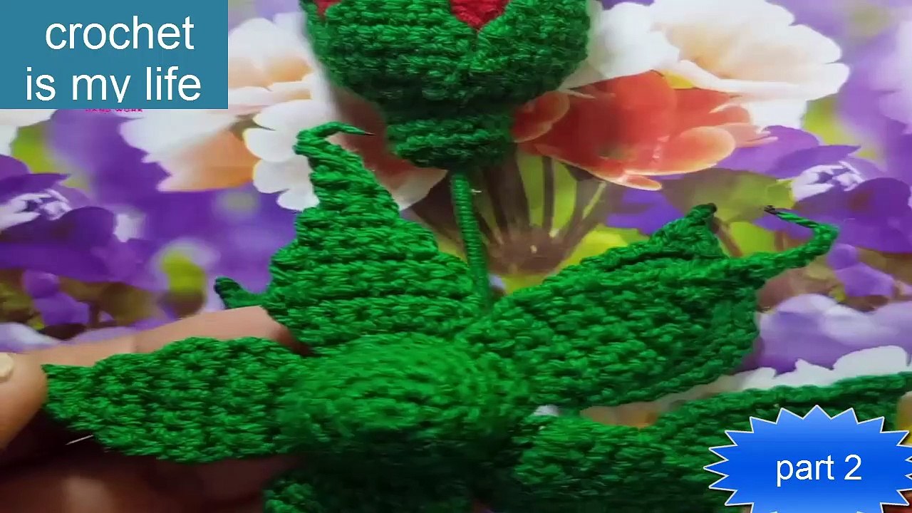 How To Make Crochet AmigurumiRose Flower Leaves(Part 2)Turorial English Free Pattern For Beginner's